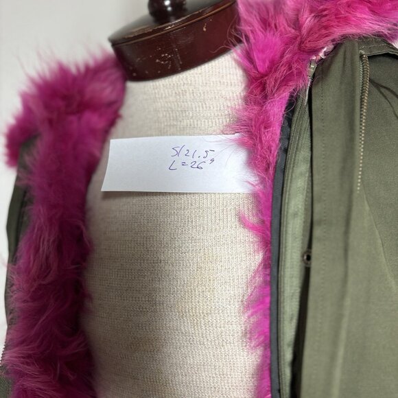 NWOT $600 PARKA PATCHED‎ HOODED Real Fur Removable Lining KHAKI COAT Sz Kid 12 - Picture 14 of 16
